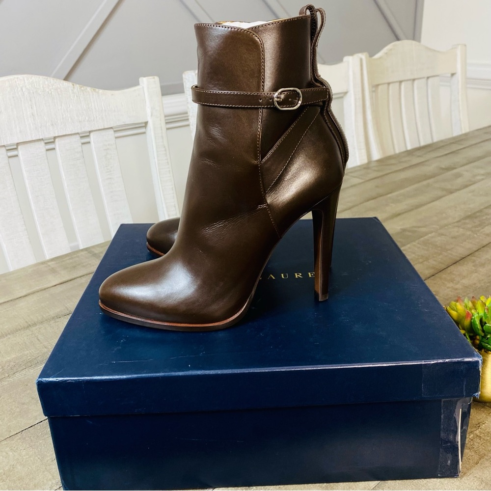Ralph Lauren Purple Label Collection Nellie Leather Ankle-Buckle Booties Size 7B - Picture 3 of 14